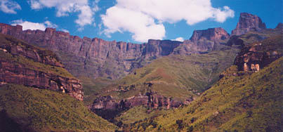 South Africa's natural beauty has made it a popular tourist destination. The Amphitheatre in the Northern Drakensburg mountain range is among the most photographed sites in the region.