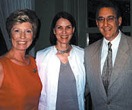 The Brome-Missisquoi branch held their annual dinner in July  at the Auberge West Brome with guest speaker, Principal Heather Munroe-Blum. Pictured here  are Brome-Missisquoi Alumni Association branch president  and event chair Sue Winsor, the Principal, and Bill Barakett, BSc'67, MDCM'71.