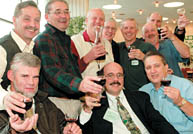 Members of the Food Science Class of 1973 at Macdonald Campus performed some quality control on a carafe of red wine.