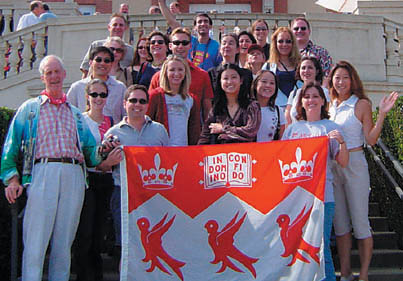 The Northern California branch of the McGill Alumni Association organized a Sonoma Valley Wine Tour in October and participants took a little break from sipping to pose with the McGill flag.