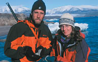 Larsson with Natalia Rybczynski, showing some fossils they recovered.