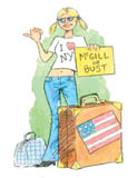 Illustration of a student from the U.S. heading to McGill.