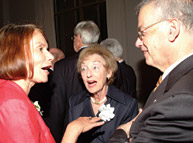 Director of Libraries Fran Groen was presented with the David Johnston Award and chats here with Professor Phyllis Shapiro, DipEd'56, and Principal Emeritus Bernard Shapiro, BA'56, LLD'88.