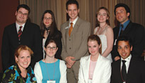 The Student Organization for Alumni Relations table included (front row from left) Shawna Starnes, Student Leadership Award winner Stacey O'Neill, BCom'04, Lauren Wilson, BCom'05, Asim Khan, (back row from left) Marco Tesolin, BCom'05, Kathy Neville, Annual Fund Officer Jason Finucan, Kate Rhodes and Communications Associate Dan Goldberg.