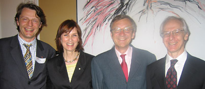 From left: Louis-Pierre Guillaume, MBA’92, President McGill France, Heather Munroe-Blum, ClE9ment Duhaime, Quebec delegate general, and Len Blum.