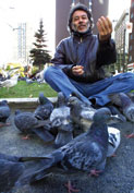 Man with birds.