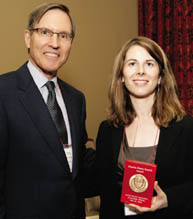 The Alumni Association of Southern Alberta earned the Charles Peters Branch Award for organizing a wide range of popular events, from symphony outings to softball games. C. Timothy Peters, BA'61 (the prize is named after his father, a longtime supporter of McGill and the MAA), presented the award to Silvia Scandella, BScArch'93, BArch'94, president of the Southern Alberta branch.